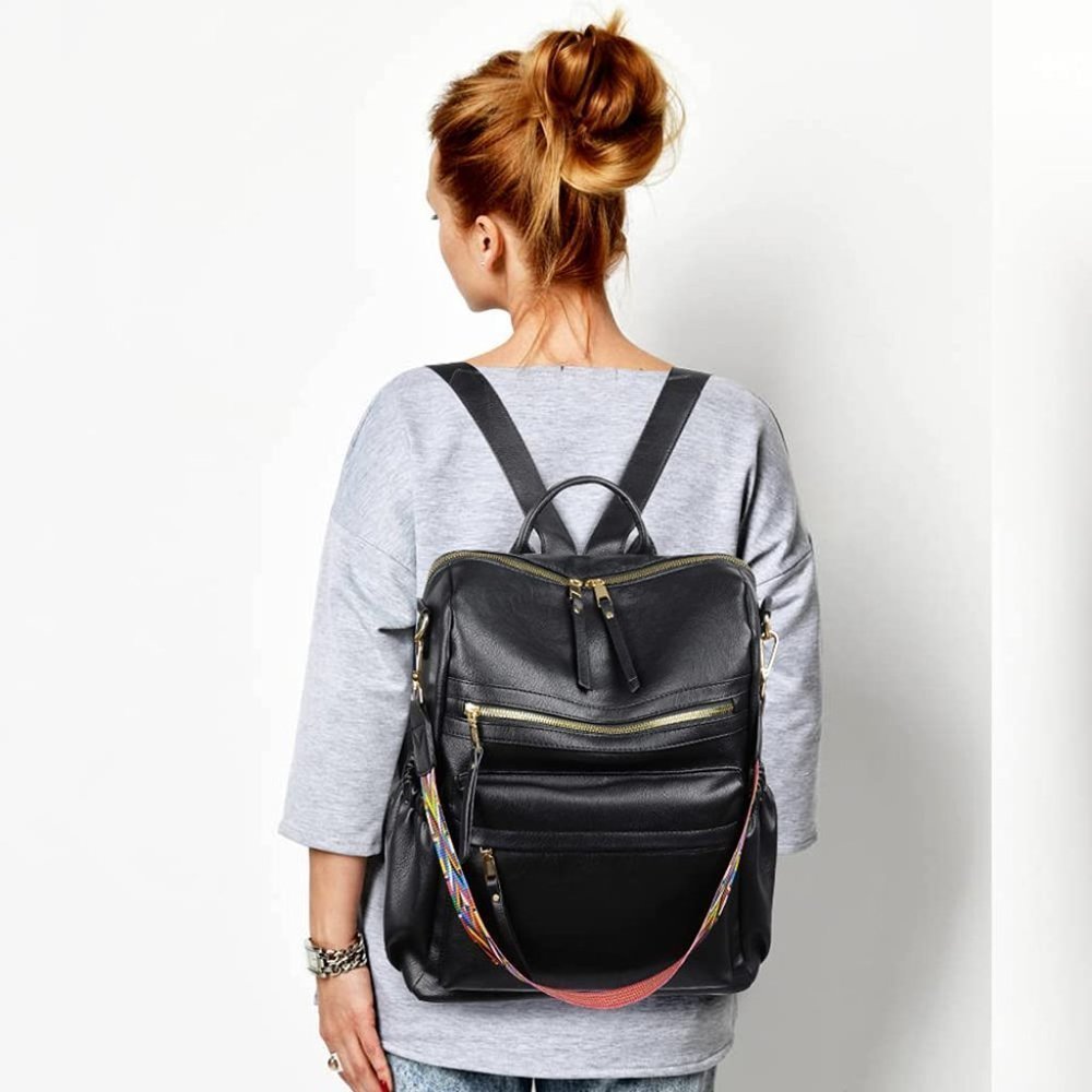 Backpack PU Leather with Colorful Strap